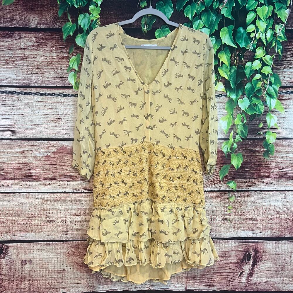 Paul & Joe Sister Fernande Floral Tiered Ruffle Mini Dress Zebra Animal Print